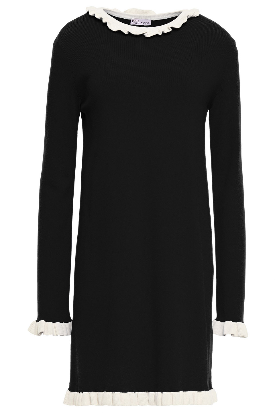 Redvalentino Woman Ruffle-trimmed Knitted Mini Dress Black Size S