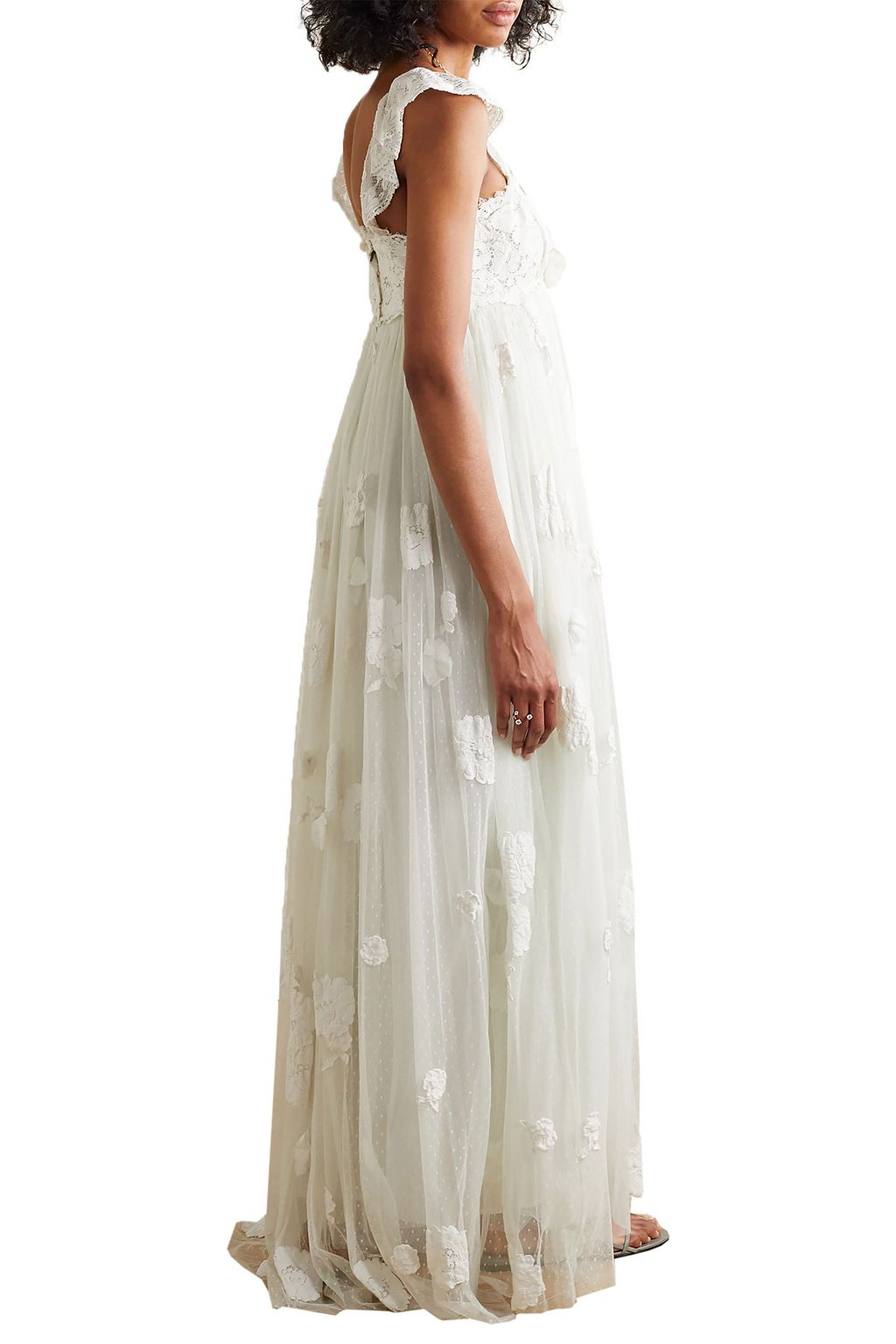 LOVESHACKFANCY Irene appliquéd lace-trimmed Swiss-dot tulle gown