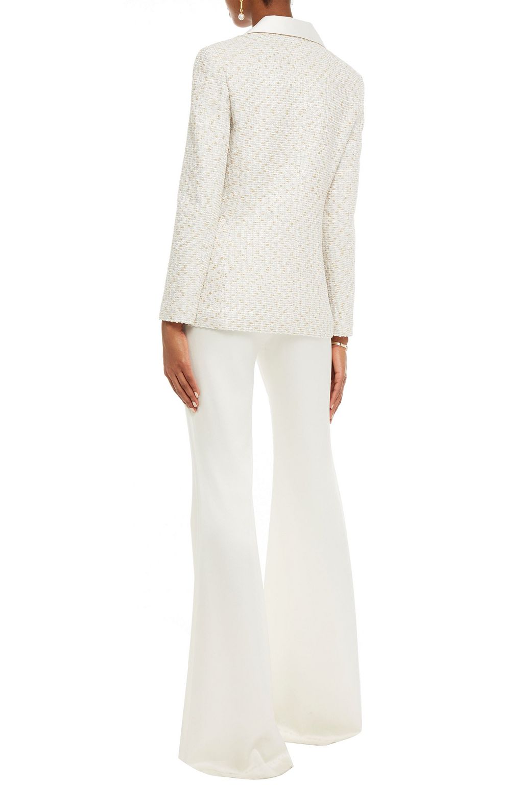 ST. JOHN Satin-trimmed metallic tweed blazer