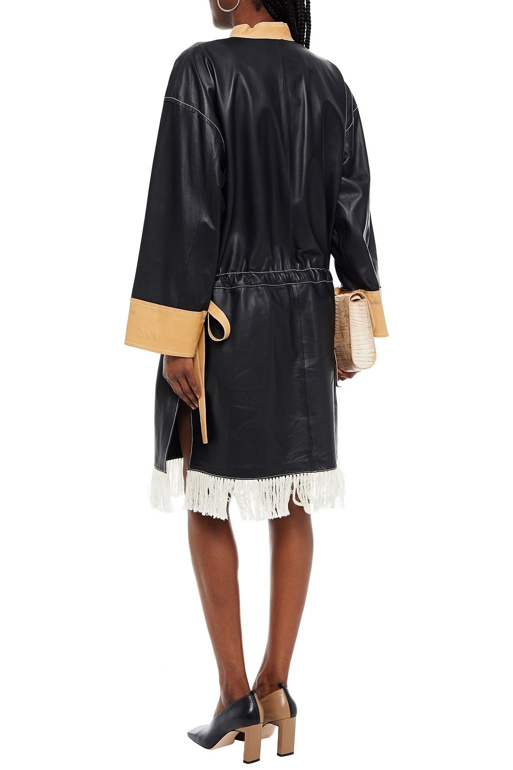 STAND STUDIO Fringe-trimmed leather dress
