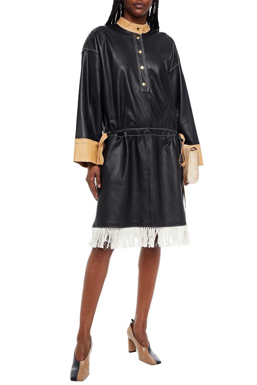 STAND STUDIO Fringe-trimmed leather dress