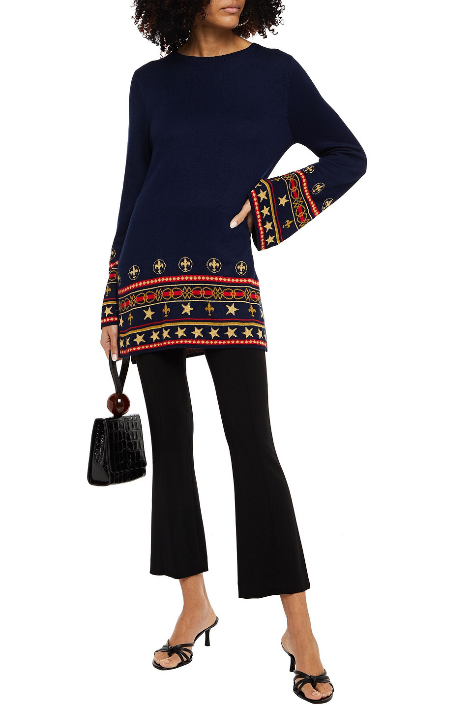 Camilla Metallic Jacquard-knit Top In Navy