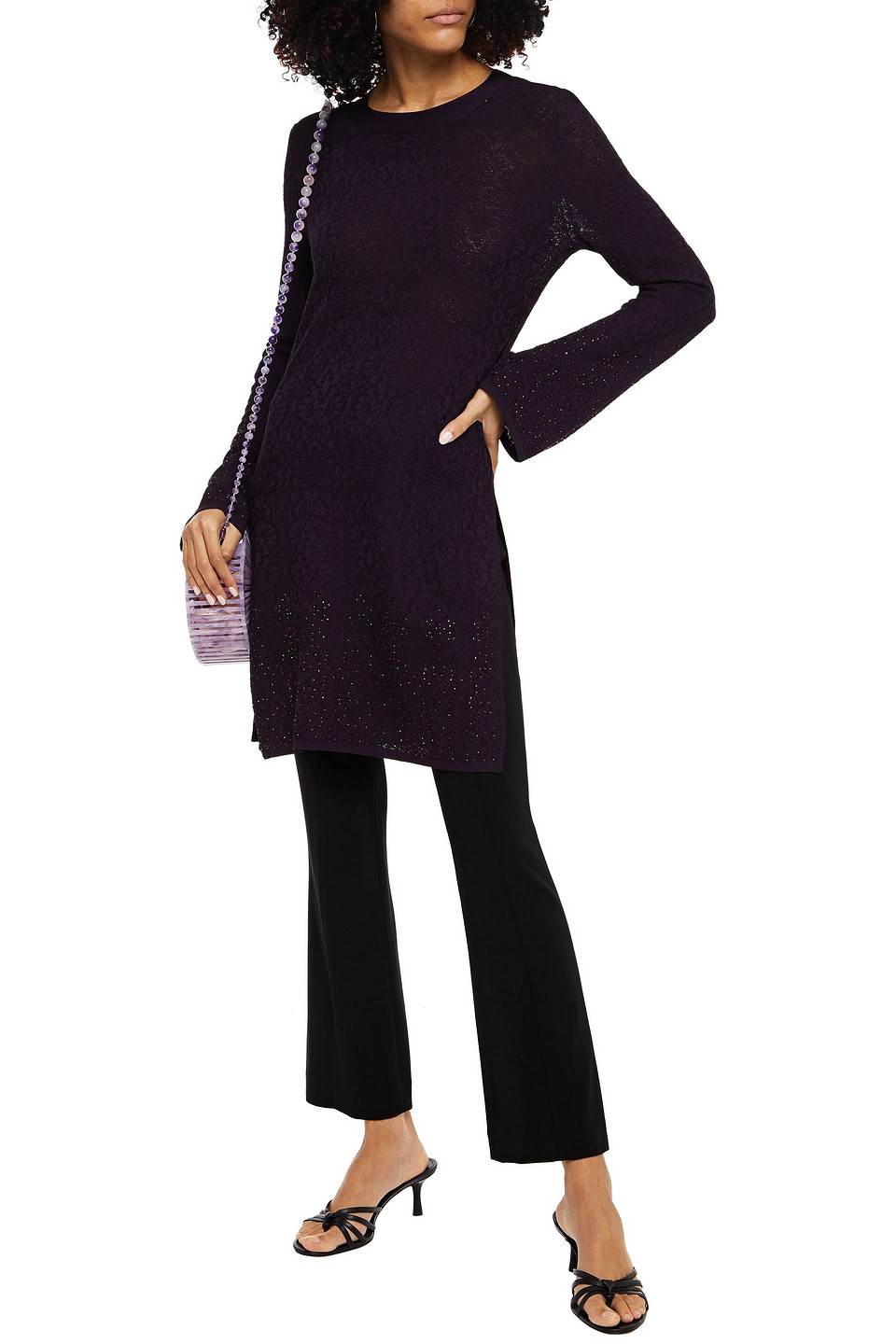 Camilla Crystal-embellished Jacquard-knit Jumper In Purple