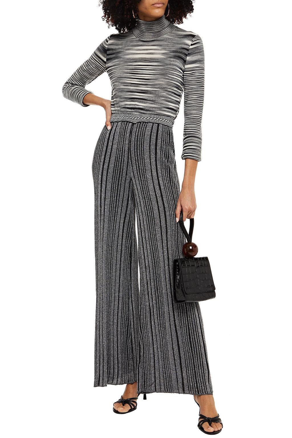 CAMILLA Metallic ribbed-knit wide-leg pants