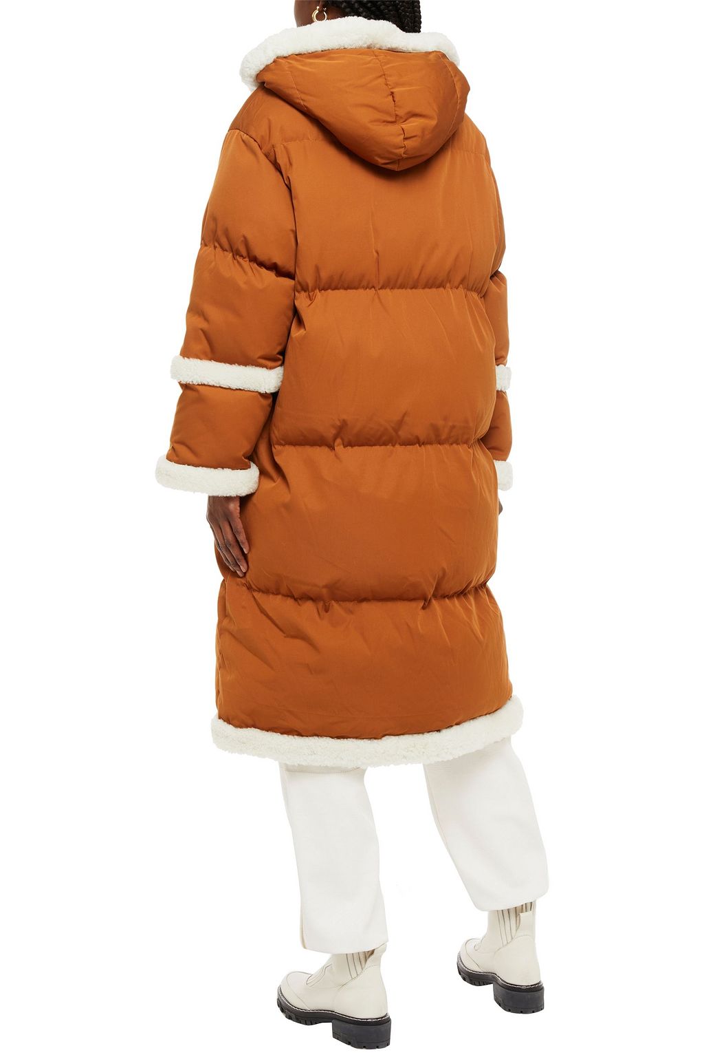 STAND STUDIO Faux shearling-trimmed quilted shell hooded coat