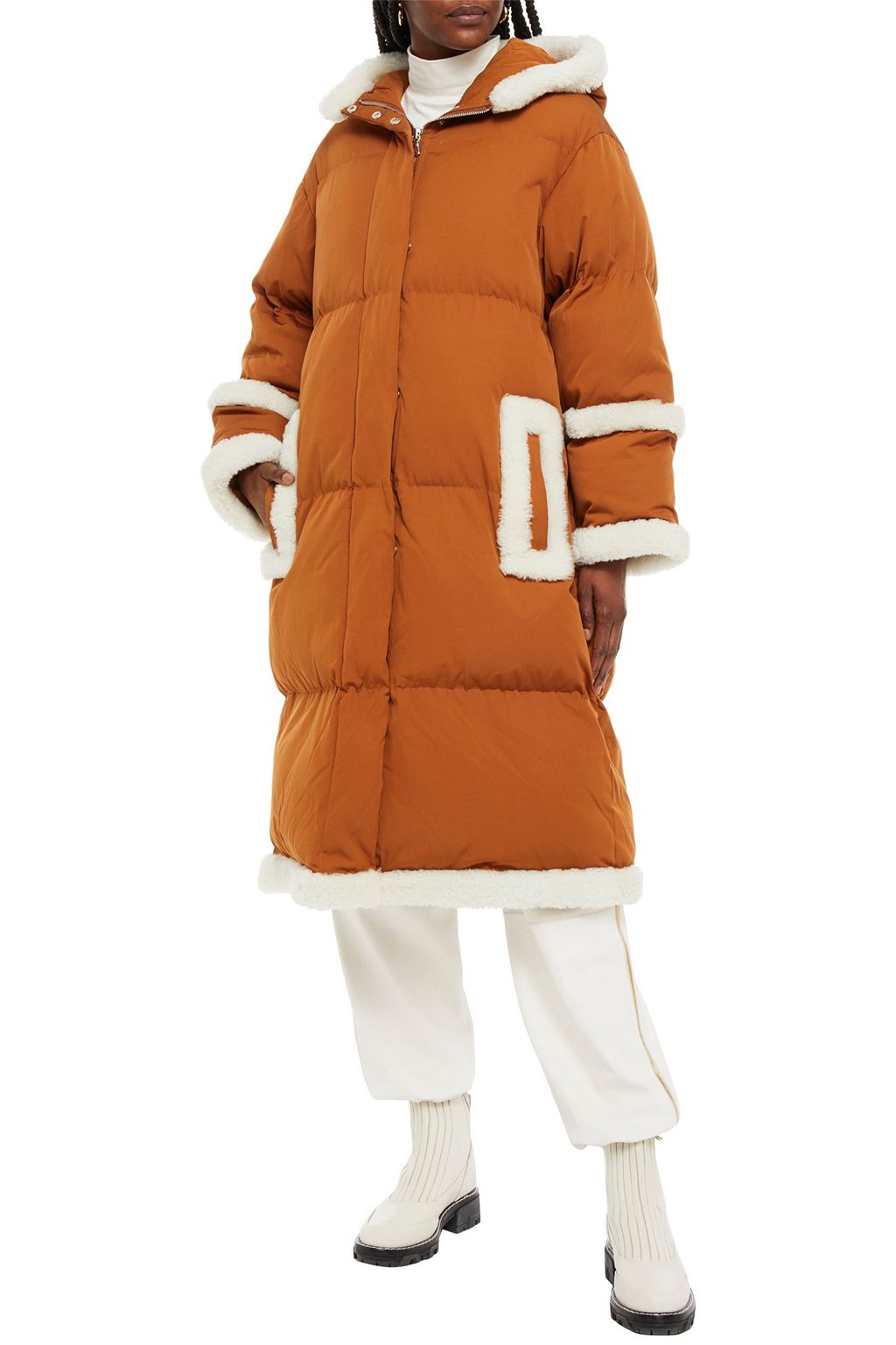STAND STUDIO Faux shearling-trimmed quilted shell hooded coat