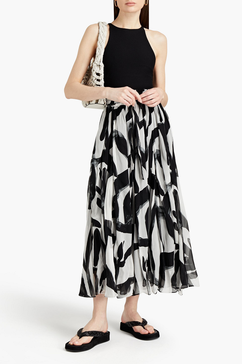 Lee Mathews Estelle Printed Silk-crepon Maxi Skirt In Black