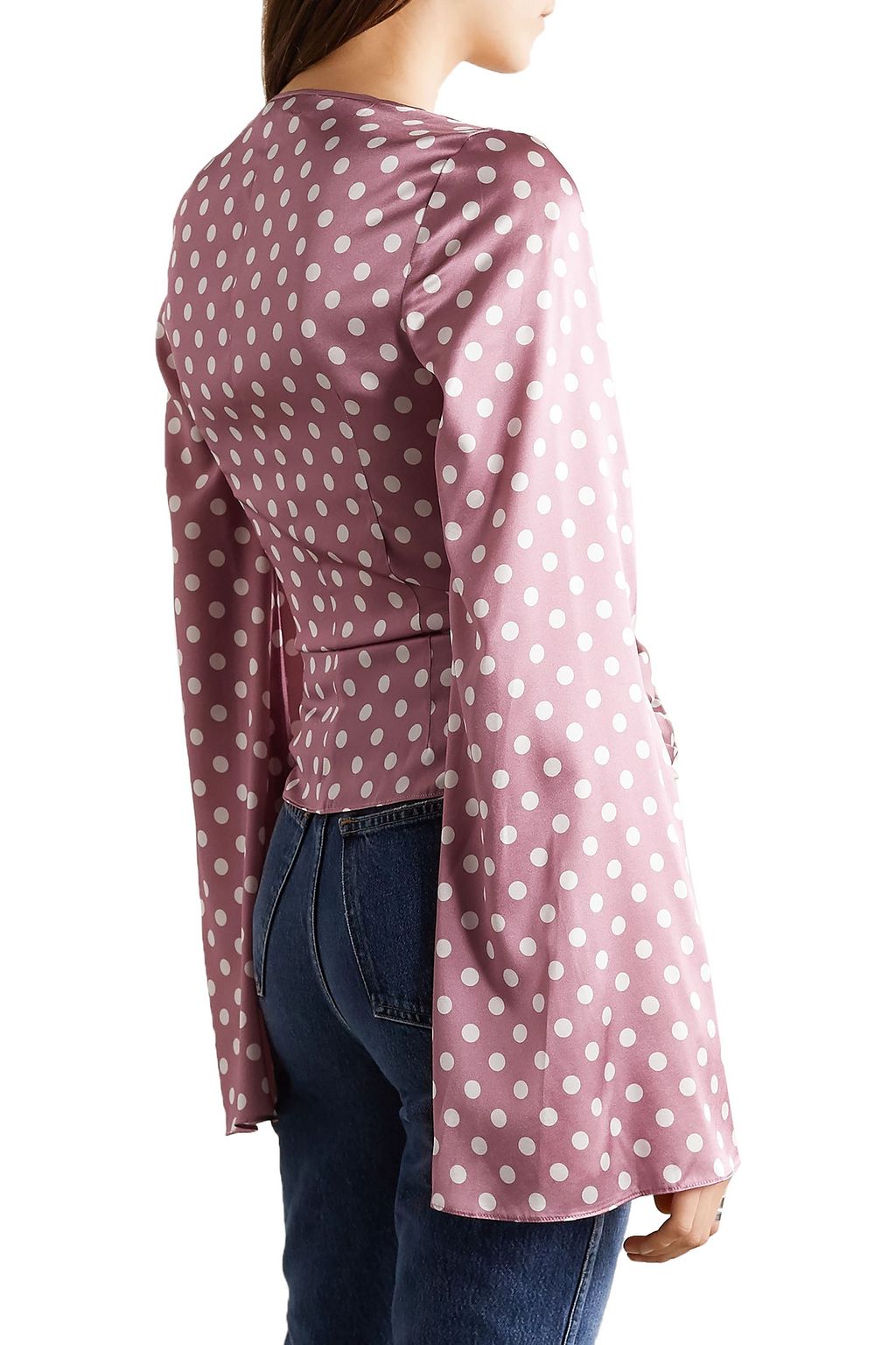 CAROLINE CONSTAS Romy twist-front polka-dot silk-blend satin top