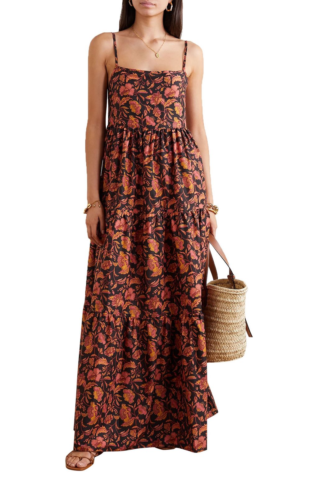 MATTEAU Tiered floral-print cotton-poplin maxi dress