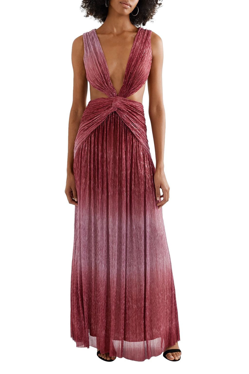 PATBO Cutout twist-front ombré Lurex maxi dress