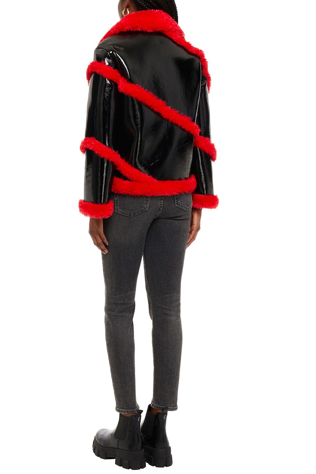 STAND STUDIO Melendy faux shearling-trimmed faux patent-leather jacket