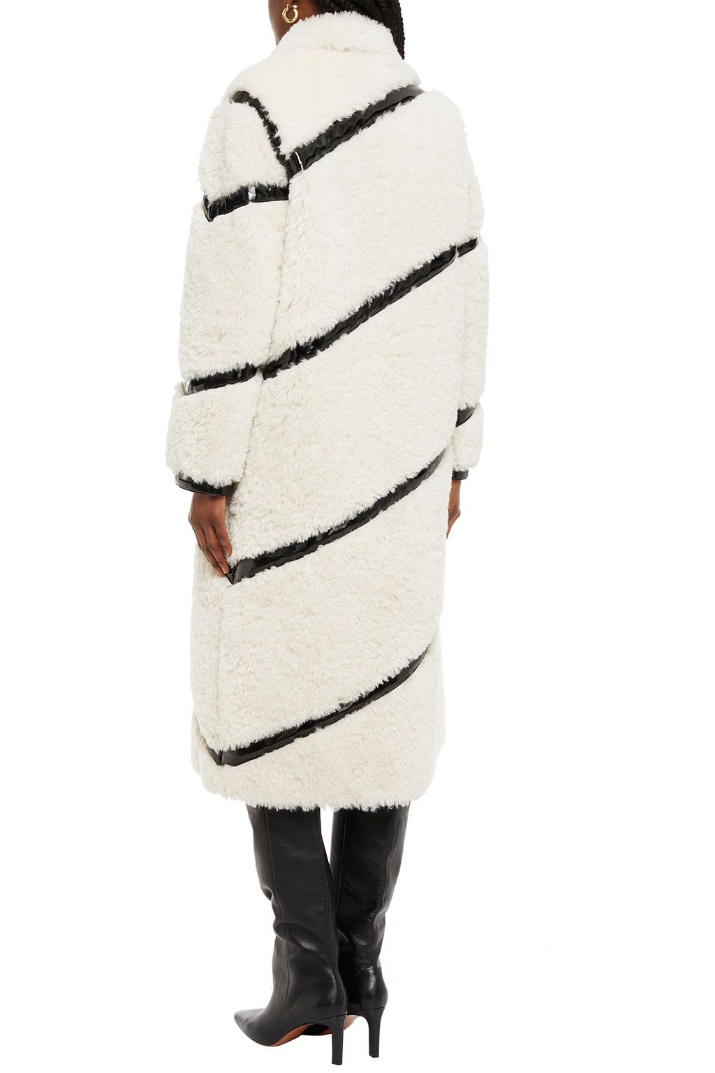 STAND STUDIO Cleo faux patent leather-trimmed faux shearling coat