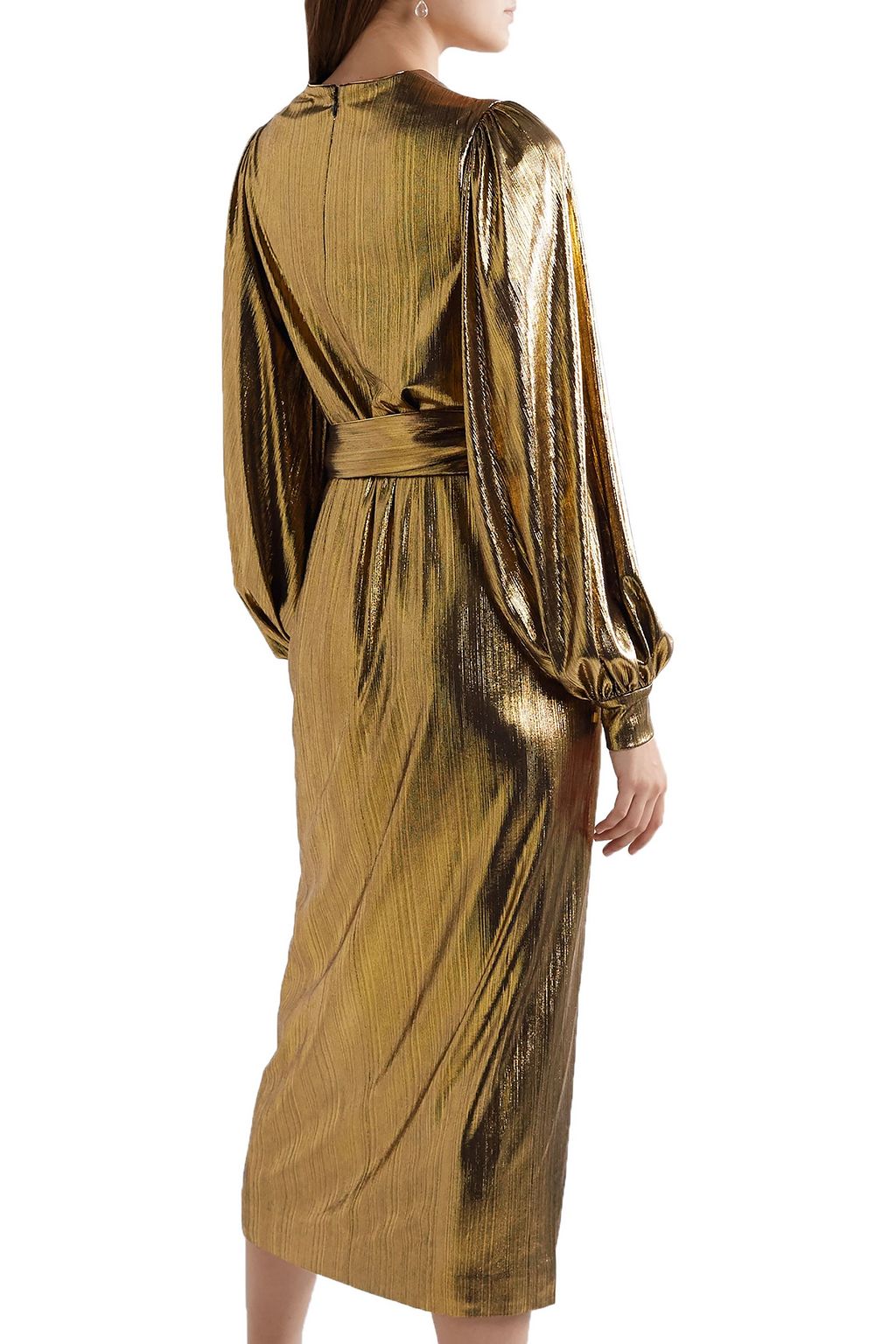 BORGO DE NOR Belted wrap-effect lamé midi dress