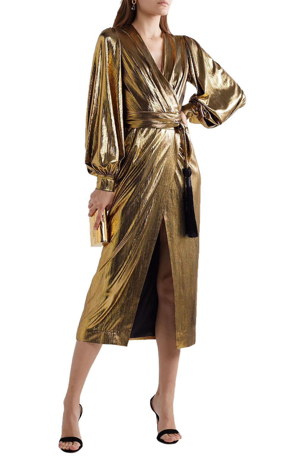BORGO DE NOR Belted wrap-effect lamé midi dress