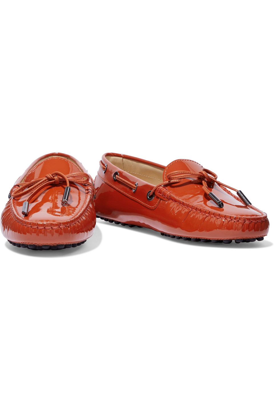 Tod's Heaven Laccetto Patent-leather Loafers In Orange