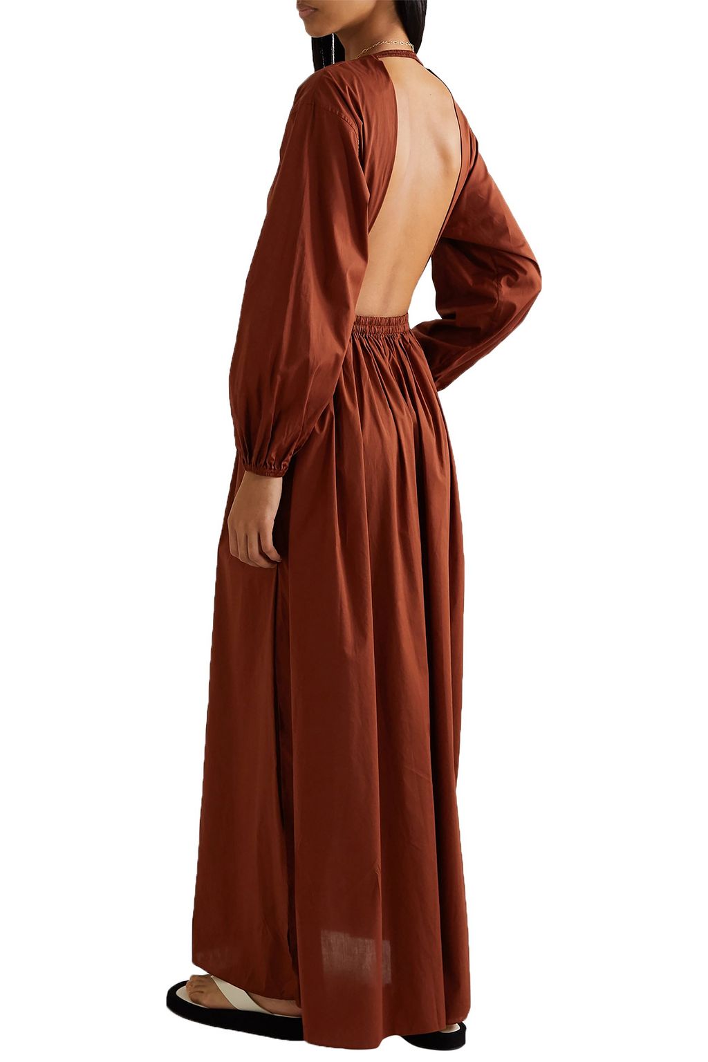 MATTEAU Open-back gathered cotton-poplin maxi dress