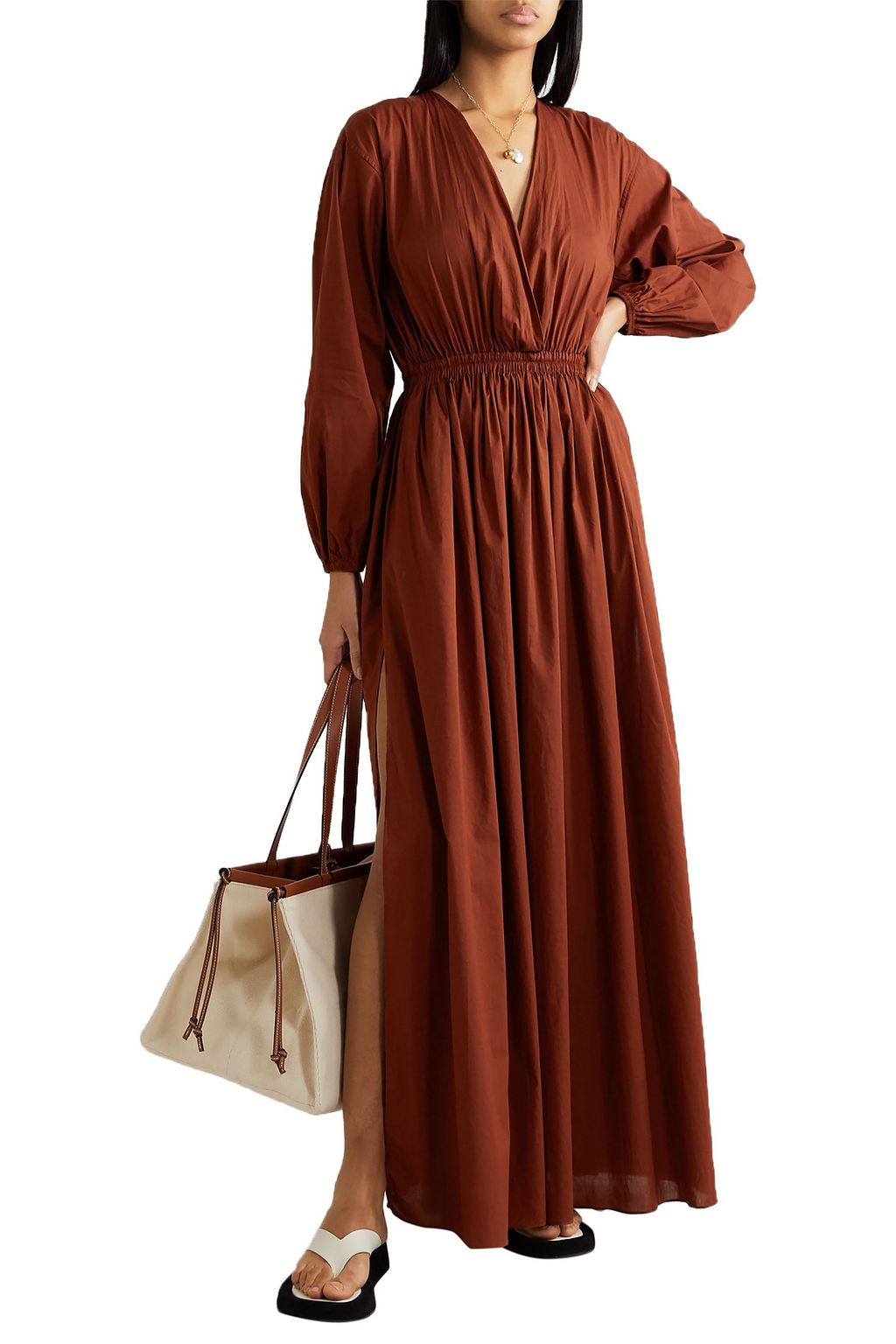 MATTEAU Open-back gathered cotton-poplin maxi dress
