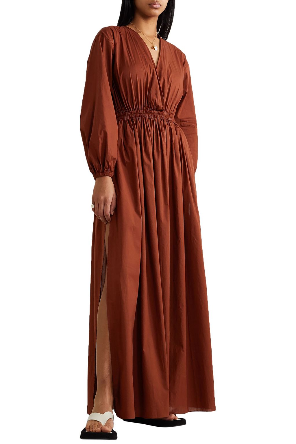 MATTEAU Open-back gathered cotton-poplin maxi dress