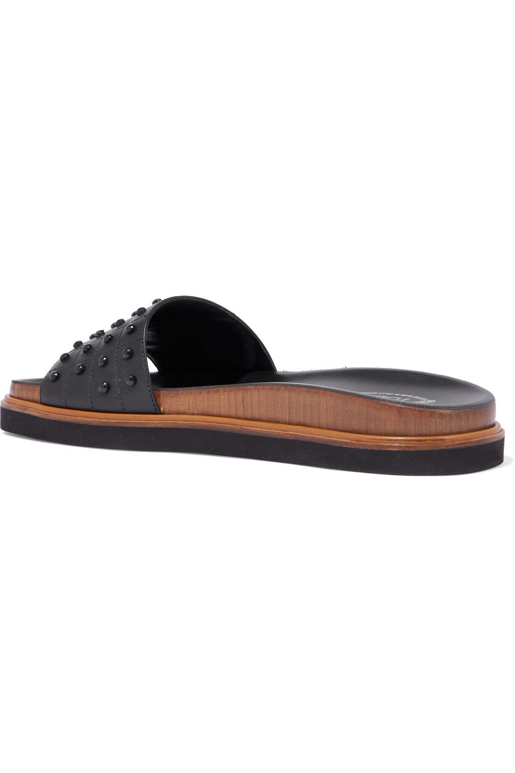 TOD'S شبشب سلايدز من الجلد مزين بقطع معدنية