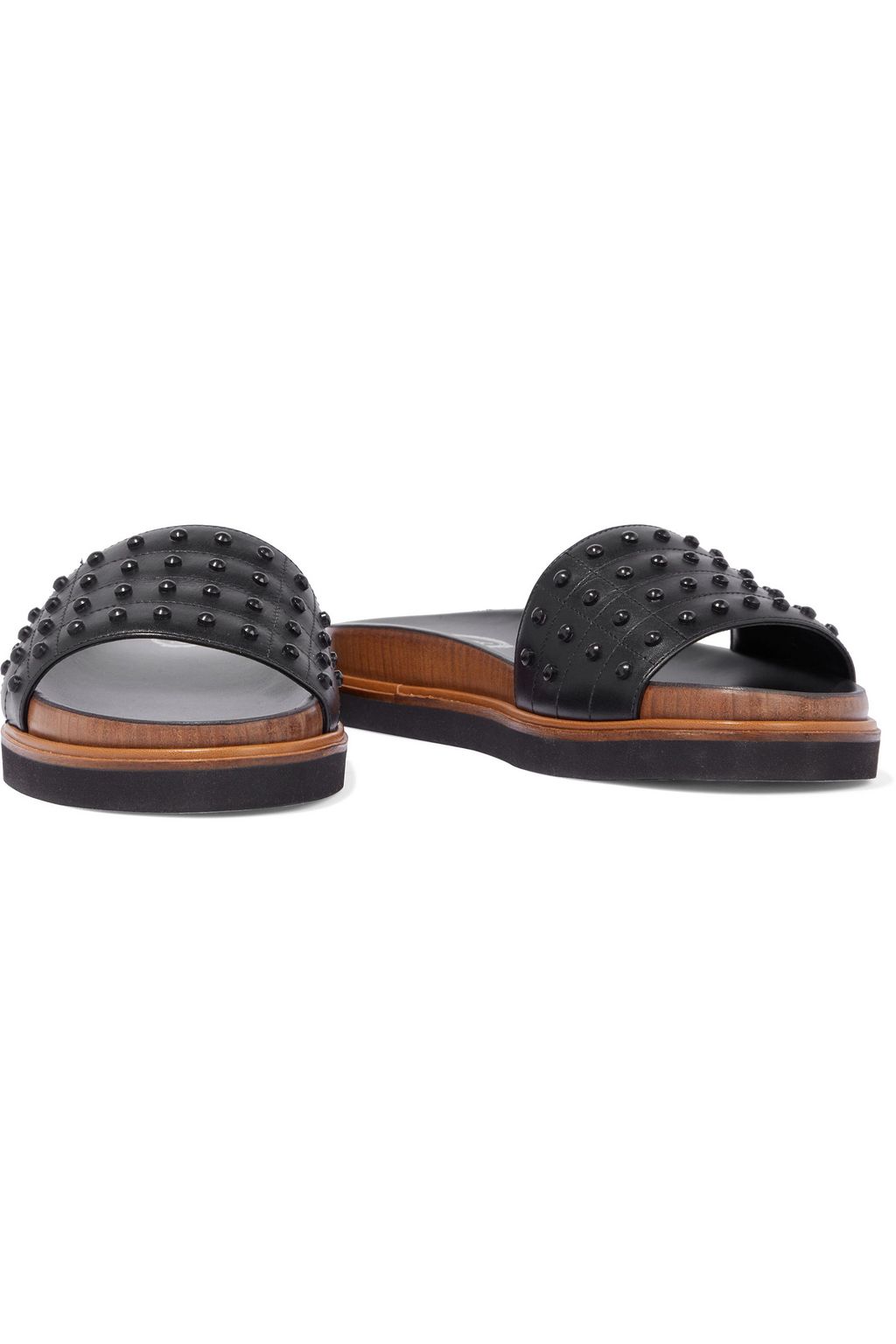 TOD'S شبشب سلايدز من الجلد مزين بقطع معدنية