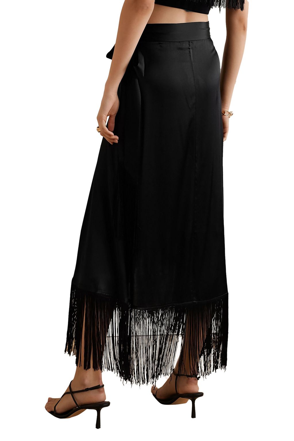 MIGUELINA Amara fringed silk-satin wrap maxi skirt