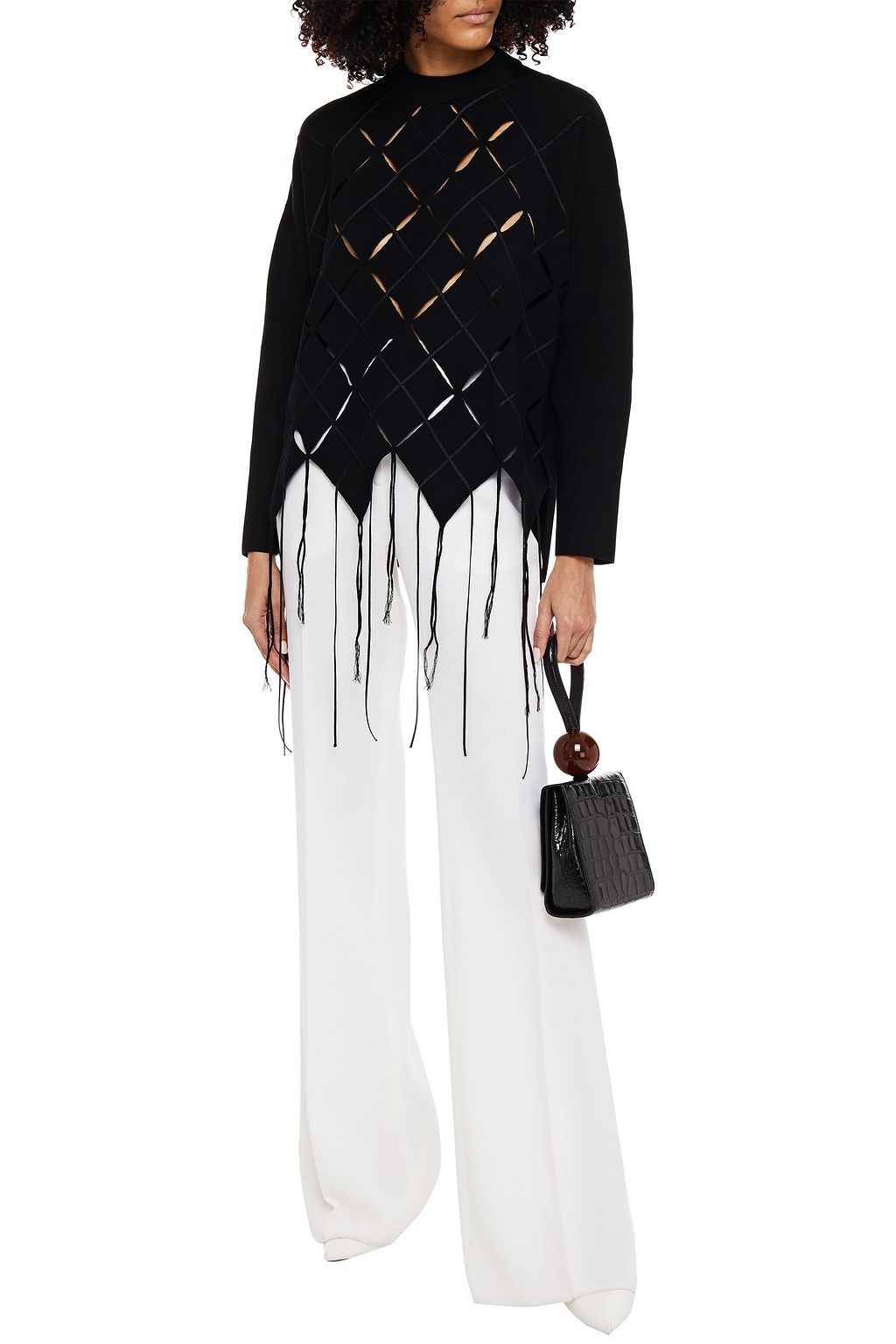 PROENZA SCHOULER Cutout fringe-trimmed stretch-knit sweater