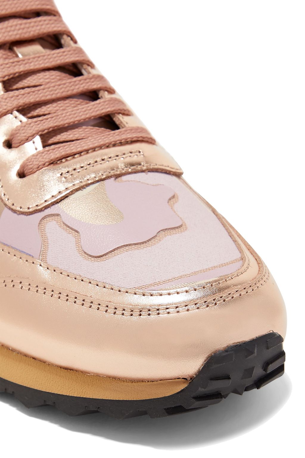 VALENTINO GARAVANI Rockstud suede and printed leather sneakers