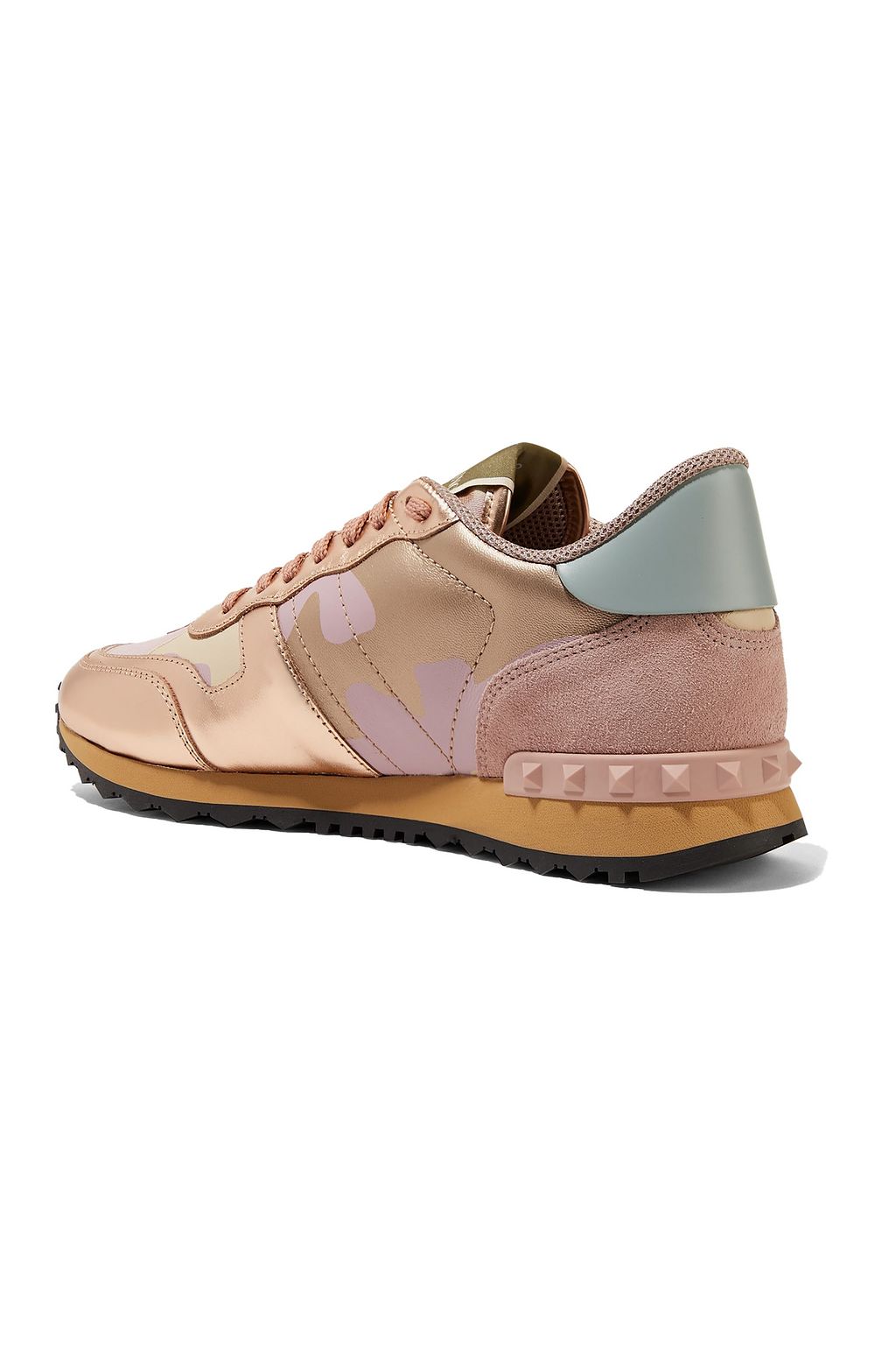 VALENTINO GARAVANI Rockstud suede and printed leather sneakers