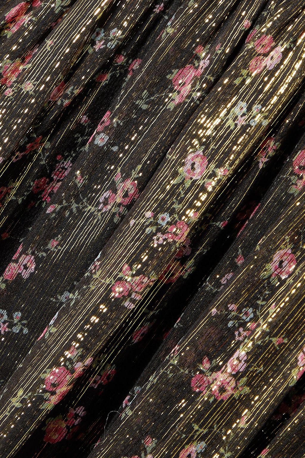 LOVESHACKFANCY Cyrena floral-print metallic silk-blend chiffon maxi dress