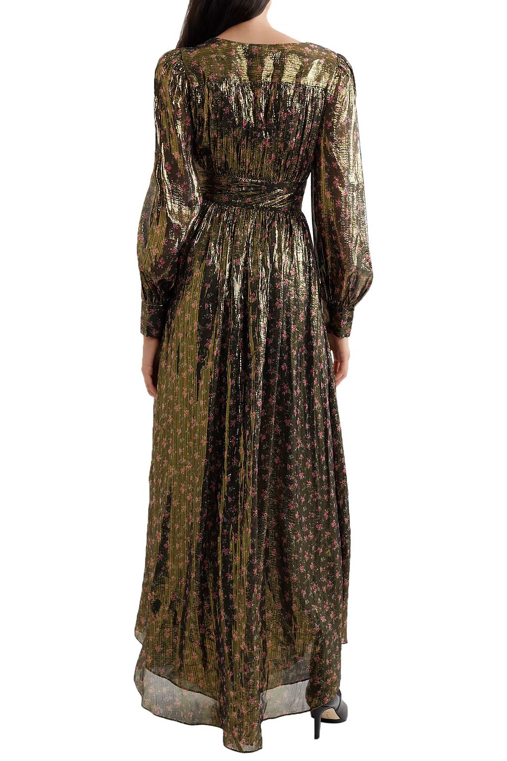 LOVESHACKFANCY Cyrena floral-print metallic silk-blend chiffon maxi dress