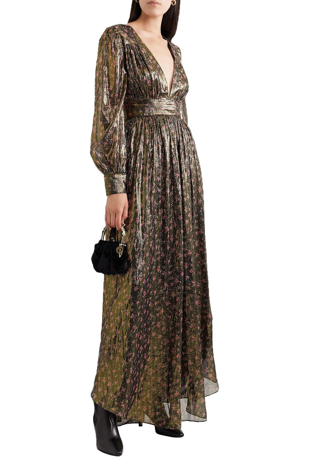 LOVESHACKFANCY Cyrena floral-print metallic silk-blend chiffon maxi dress