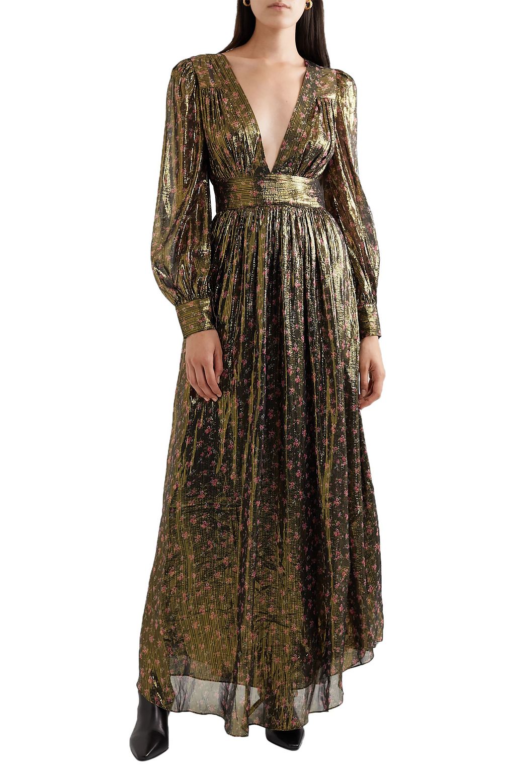 LOVESHACKFANCY Cyrena floral-print metallic silk-blend chiffon maxi dress