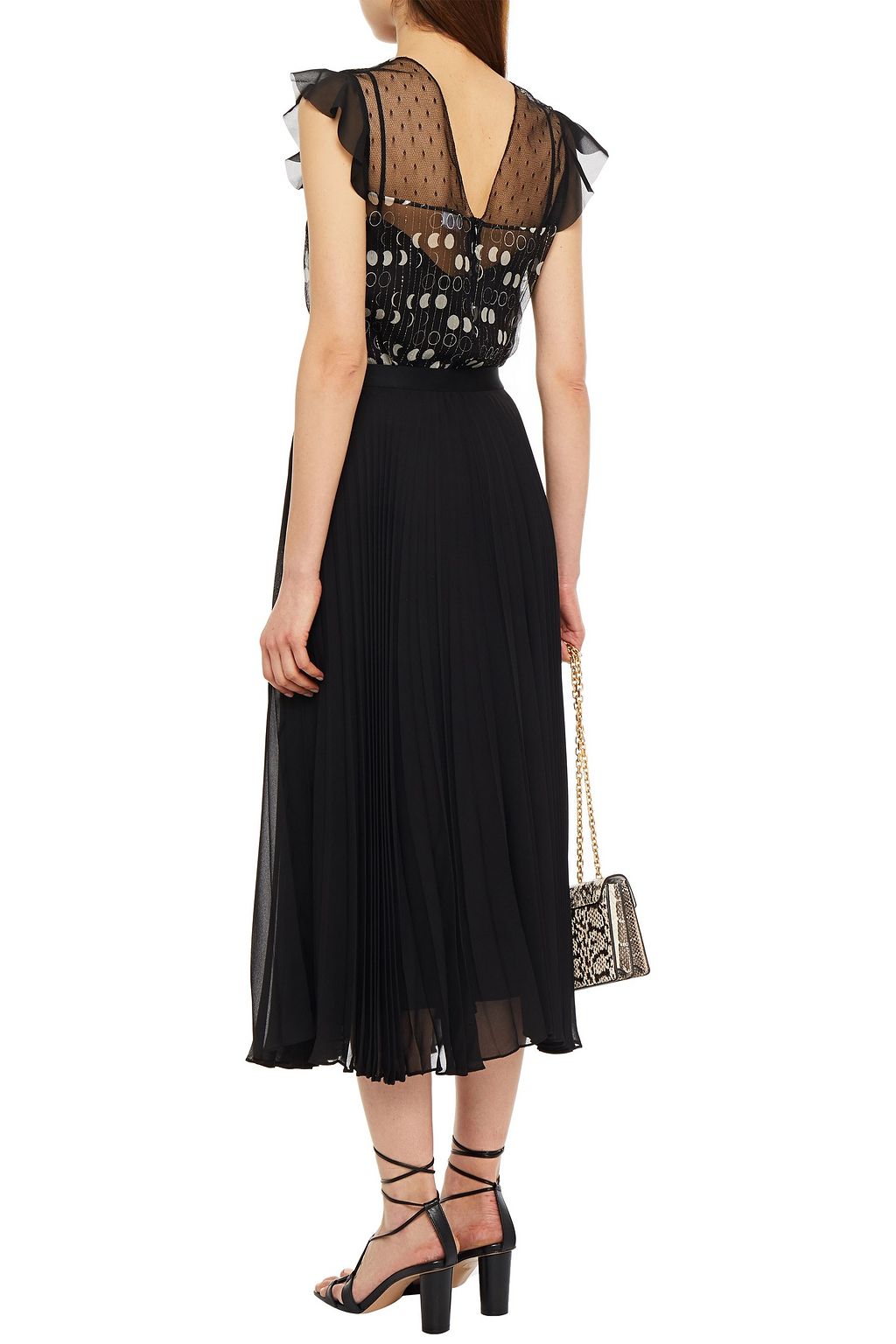 REDVALENTINO Paneled printed silk-blend georgette and point d'esprit top
