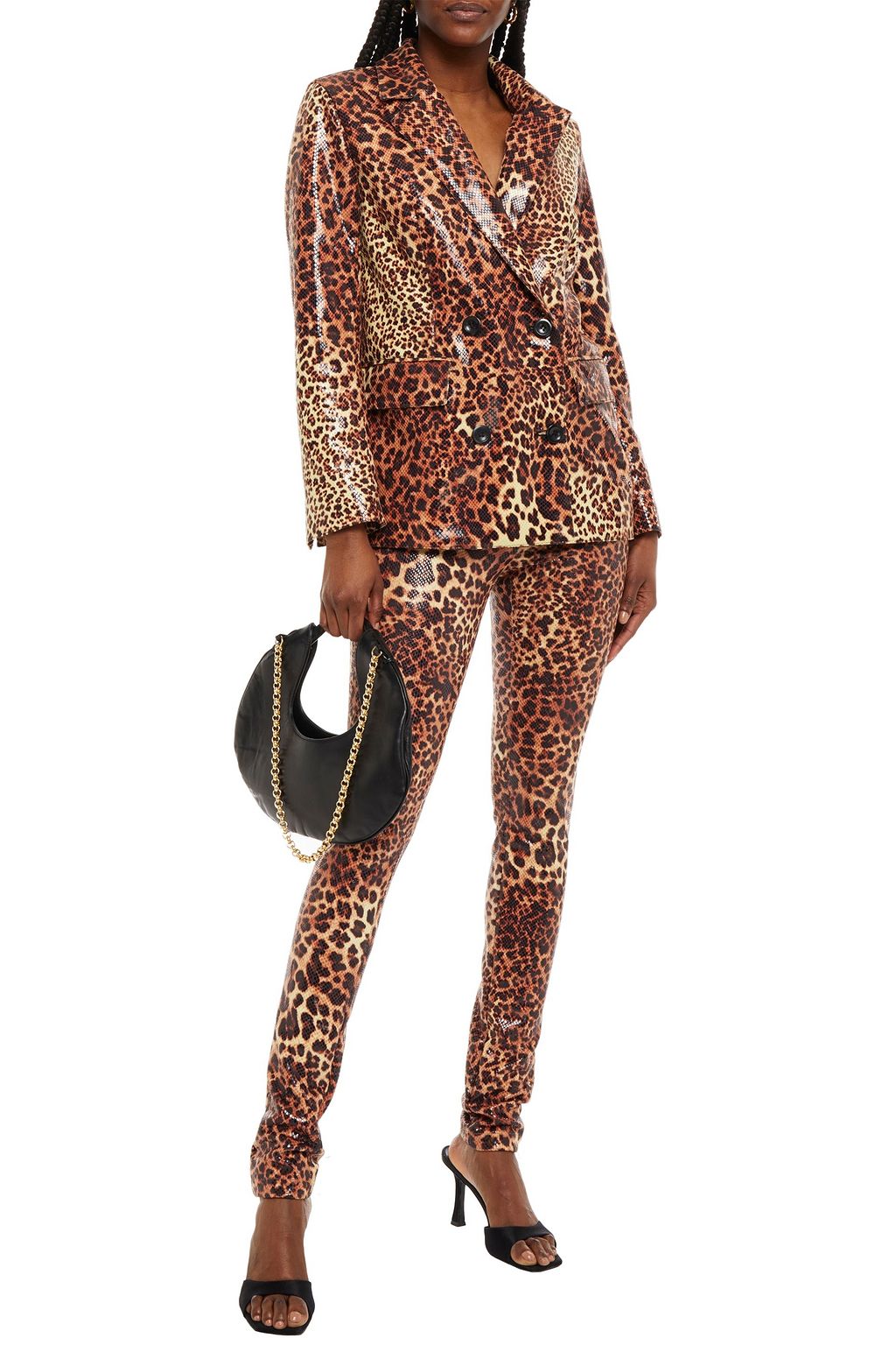 STAND STUDIO Leopard-print coated faux snake-effect leather blazer