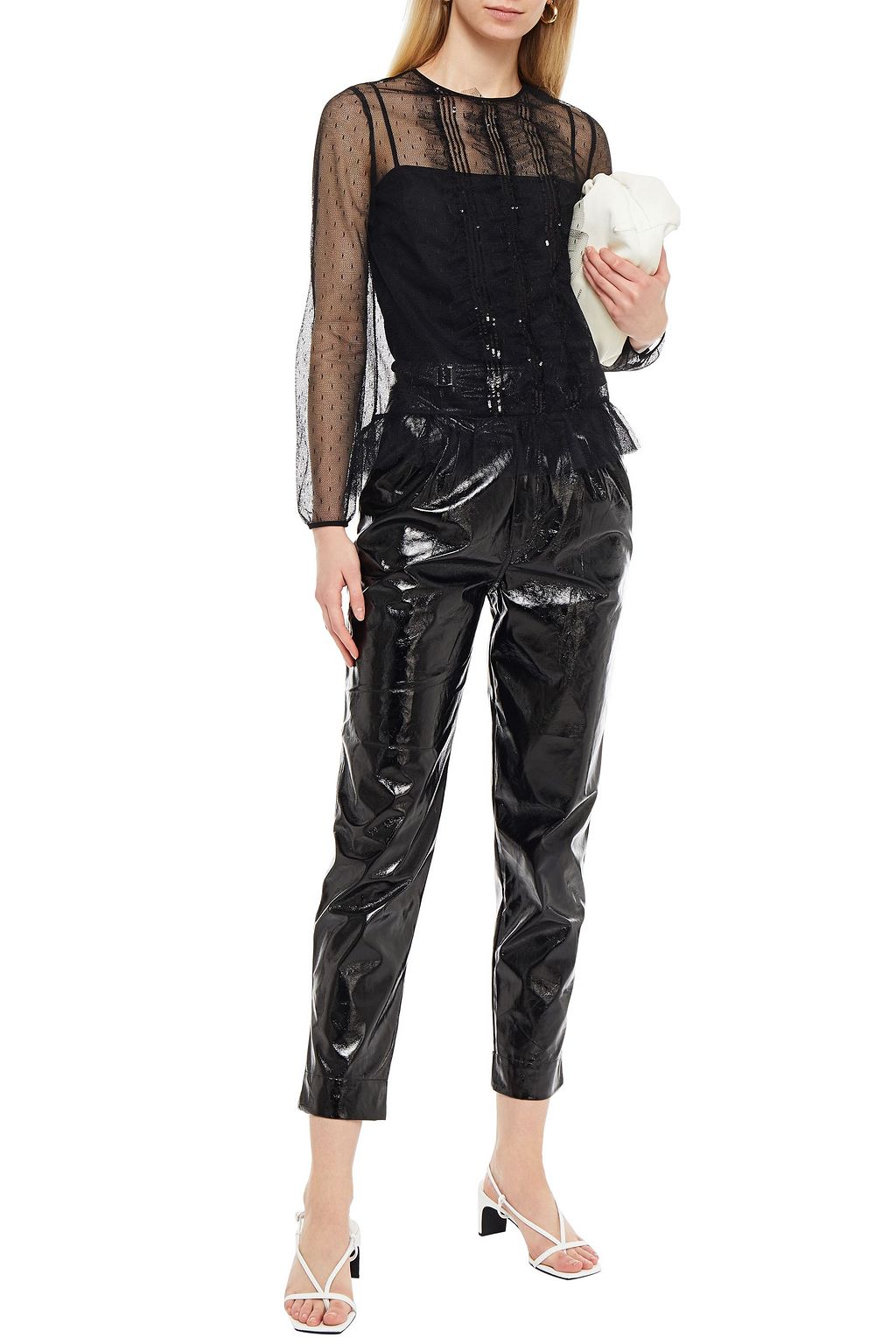 REDVALENTINO Layered sequin-embellished crepe and point d'esprit blouse