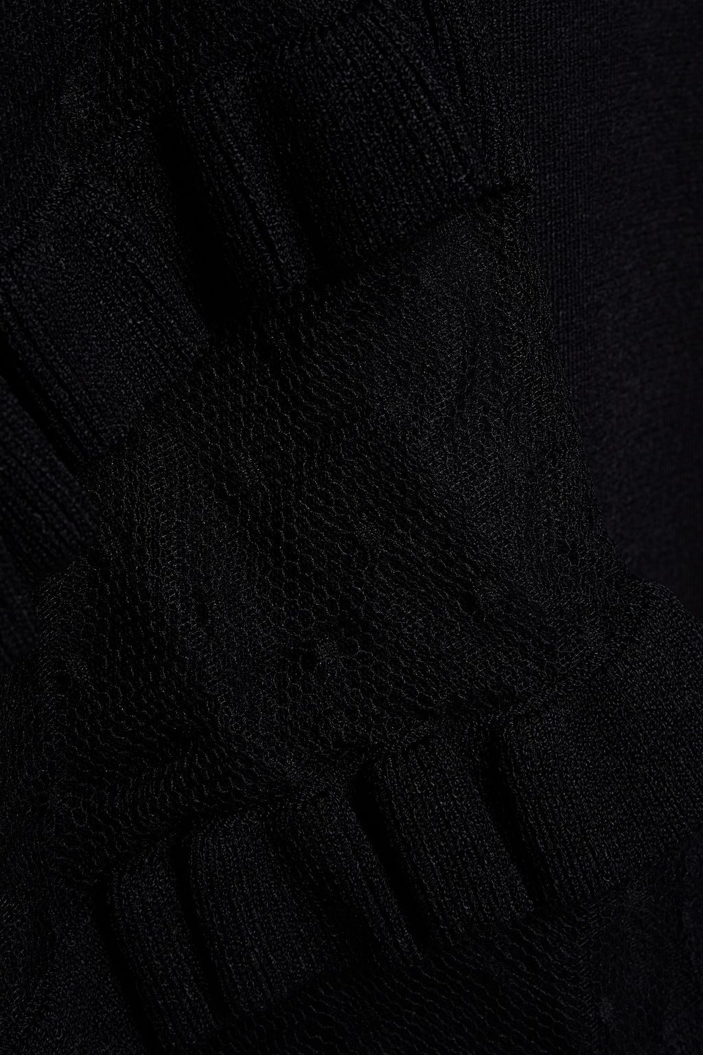 REDVALENTINO Point d'esprit-paneled ruffled stretch-knit mini dress