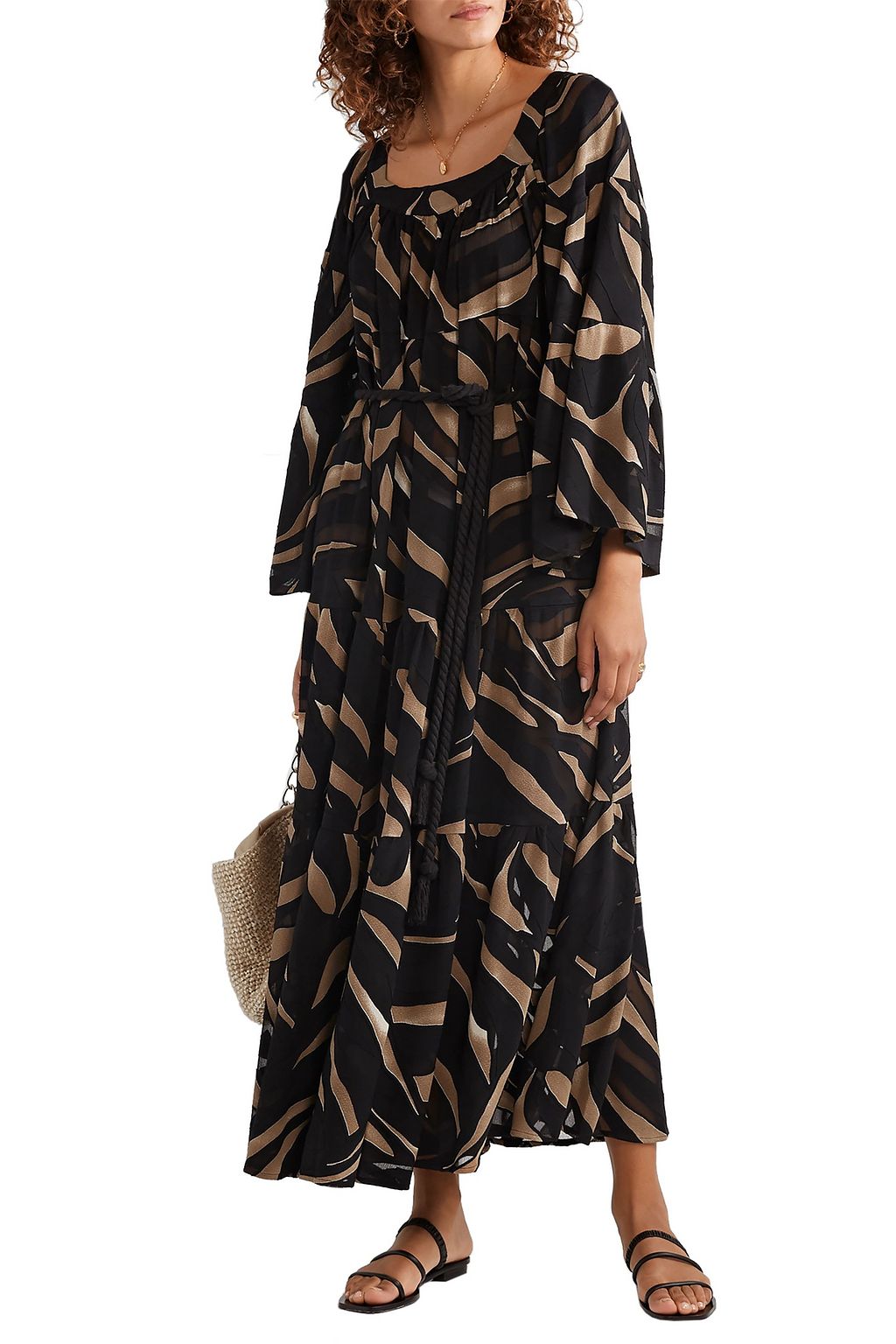 LISA MARIE FERNANDEZ Laure belted zebra-print burnout crepe maxi dress