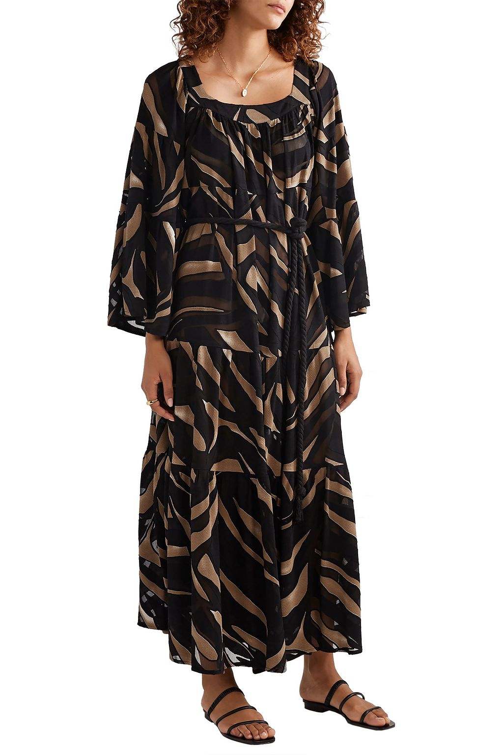 LISA MARIE FERNANDEZ Laure belted zebra-print burnout crepe maxi dress