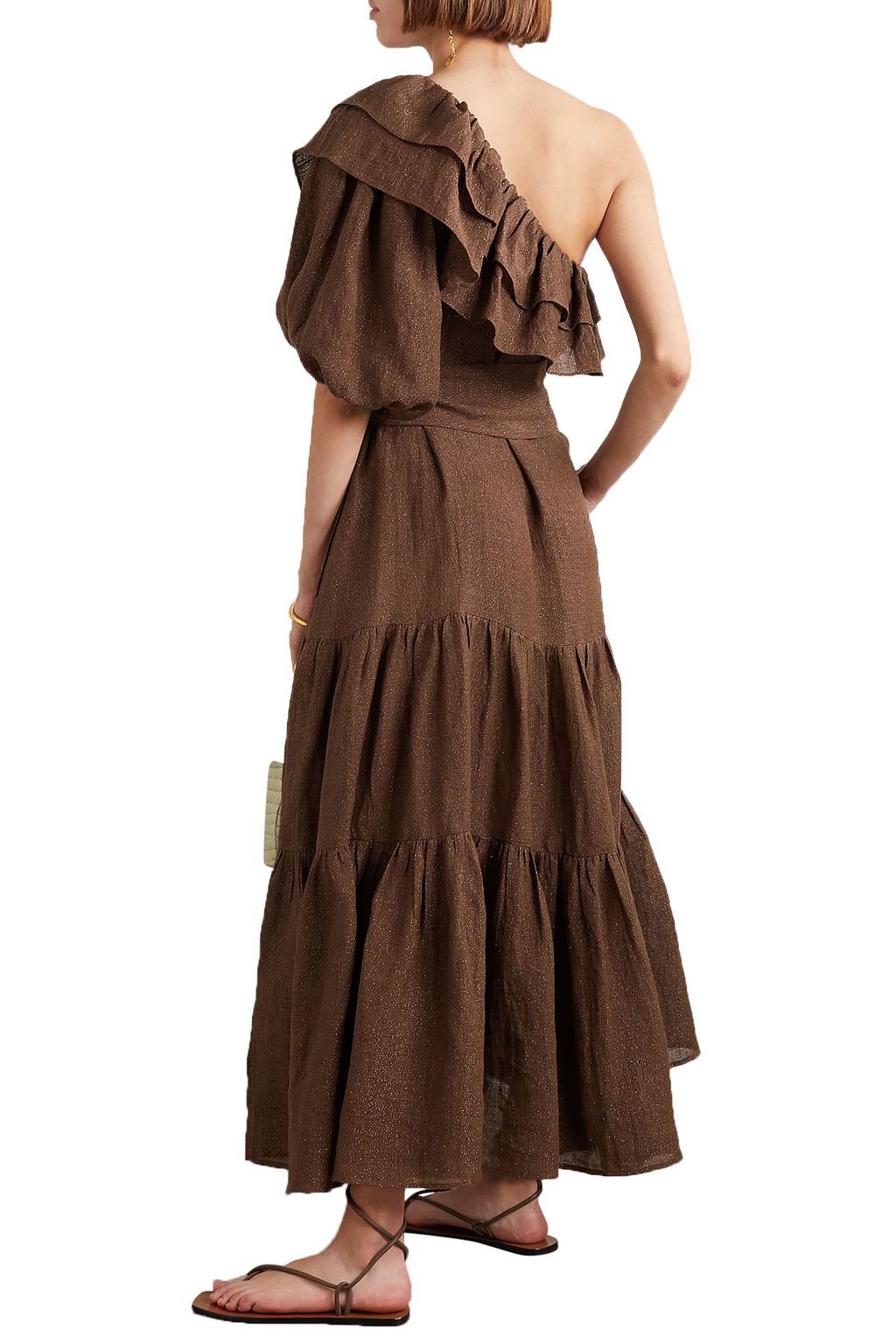 LISA MARIE FERNANDEZ Arden one-shoulder ruffled metallic linen-blend gauze maxi dress