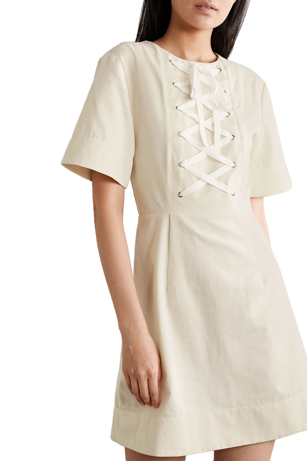 MARYSIA Proti lace-up cotton-canvas mini dress