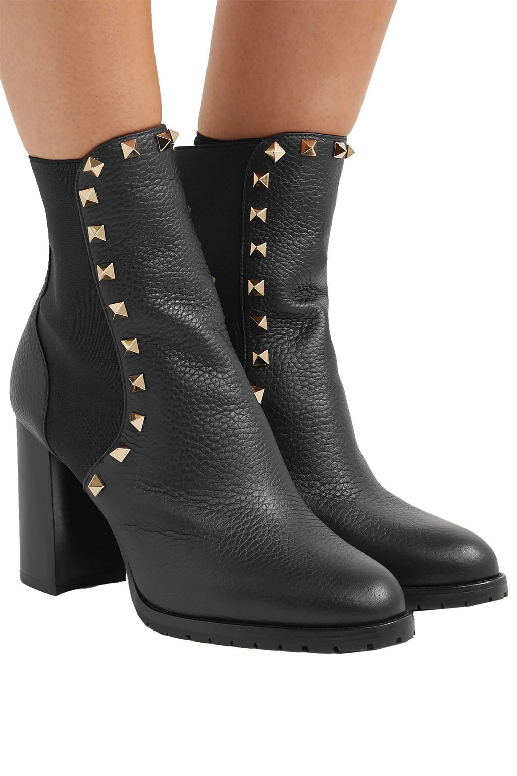 VALENTINO GARAVANI Rockstud 90 pebbled-leather ankle boots