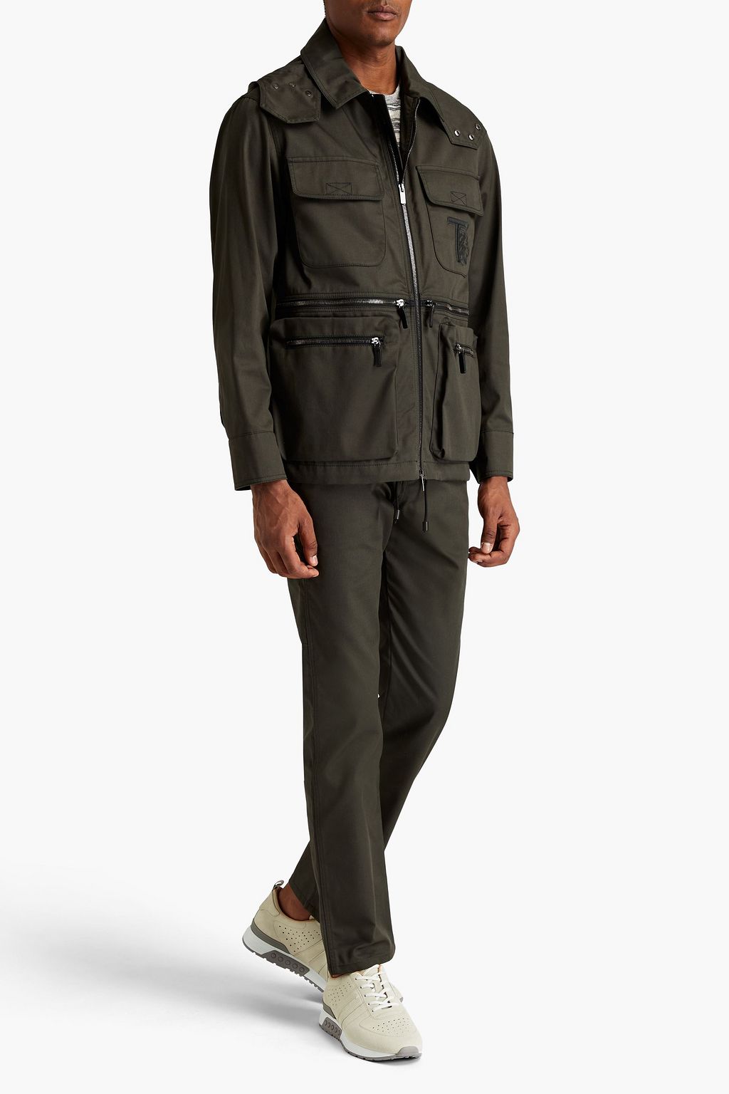 TOD'S Embroidered twill hooded field jacket