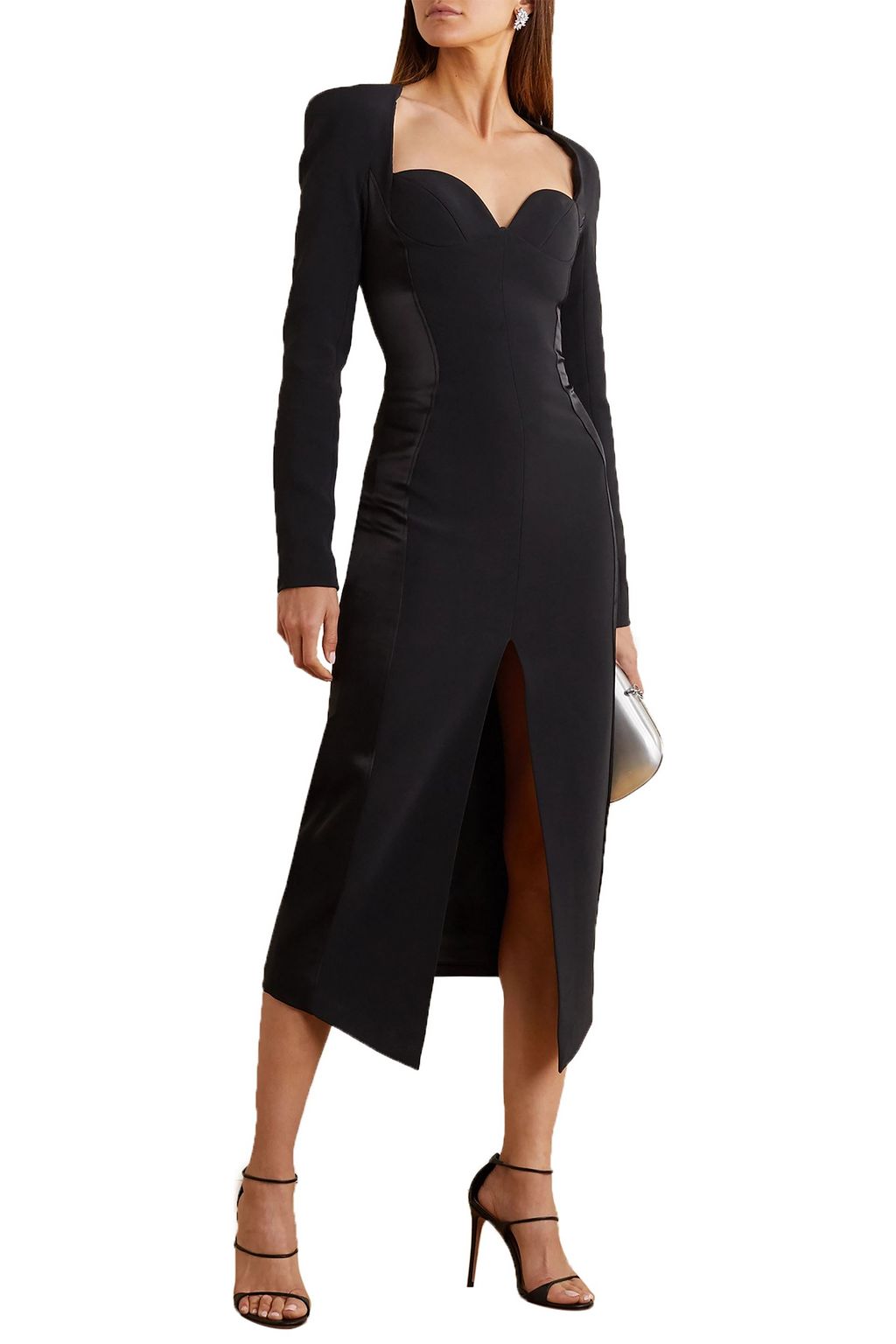 DAVID KOMA Satin-paneled crepe midi dress