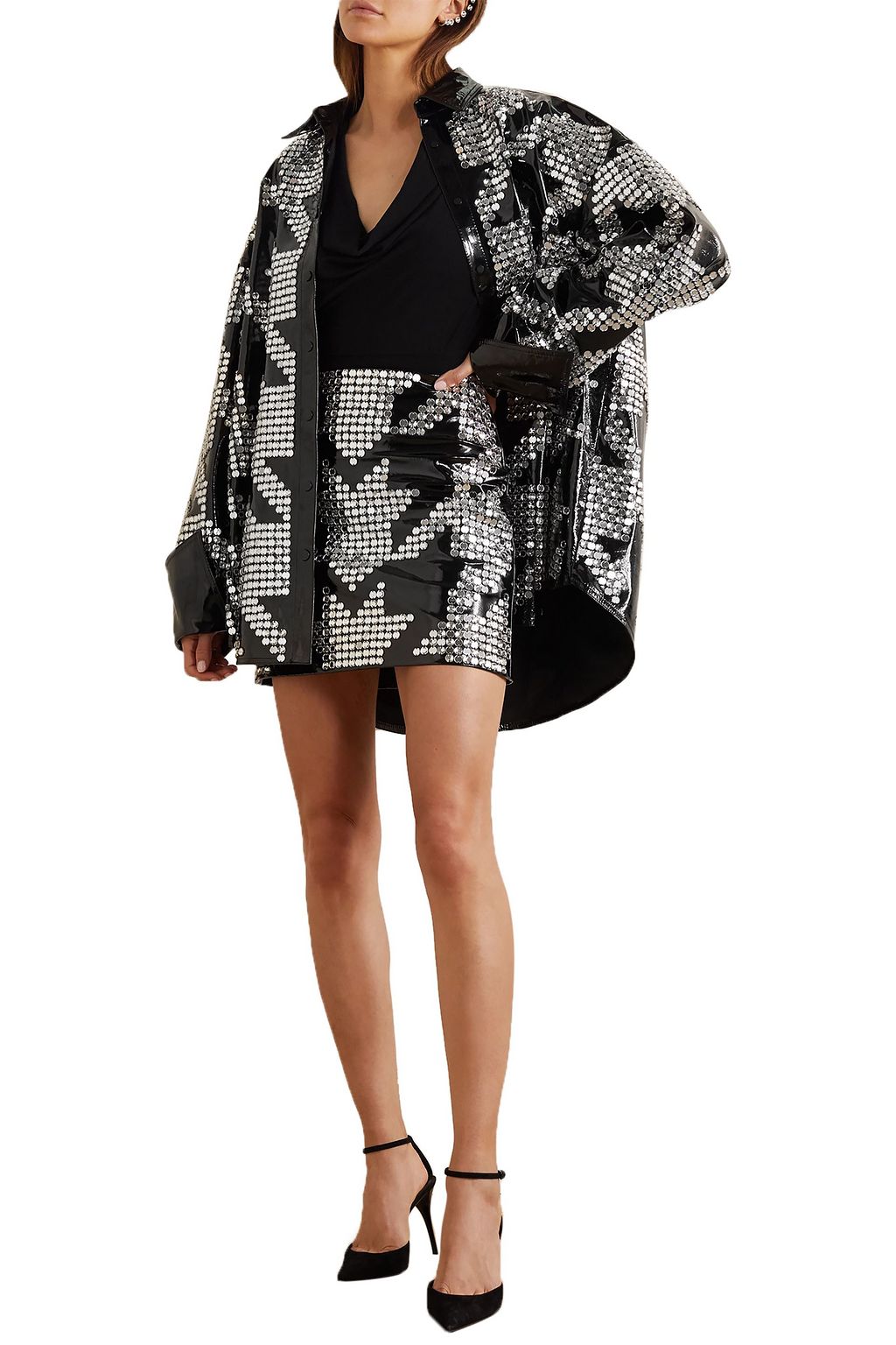 DAVID KOMA Oversized embellished patent-leather shirt