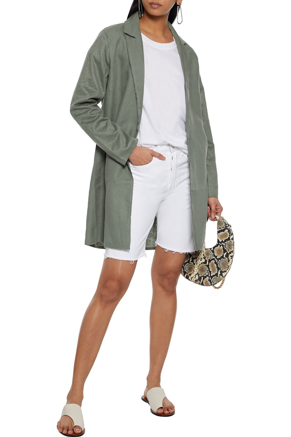 Majestic Slub Jersey-paneled Linen Coat In Grey Green