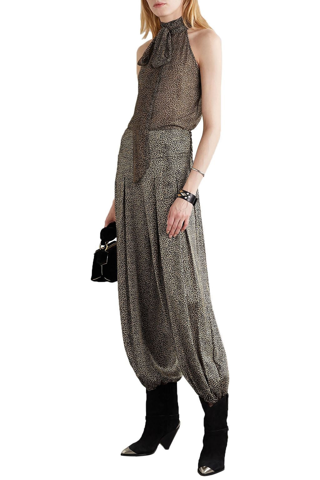 NILI LOTAN Ibiza pleated leopard-print silk crepe de chine pants
