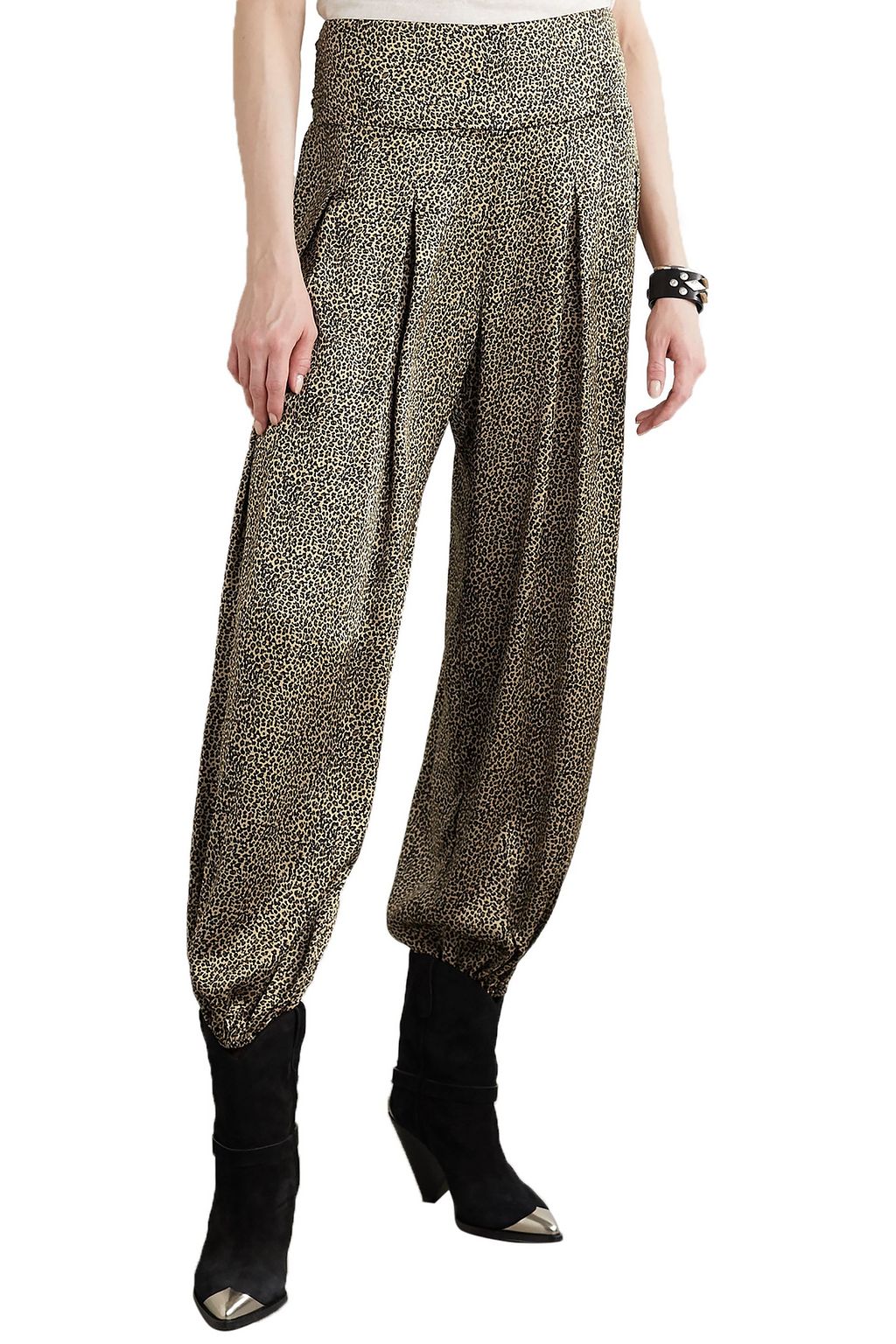 NILI LOTAN Ibiza pleated leopard-print silk crepe de chine pants