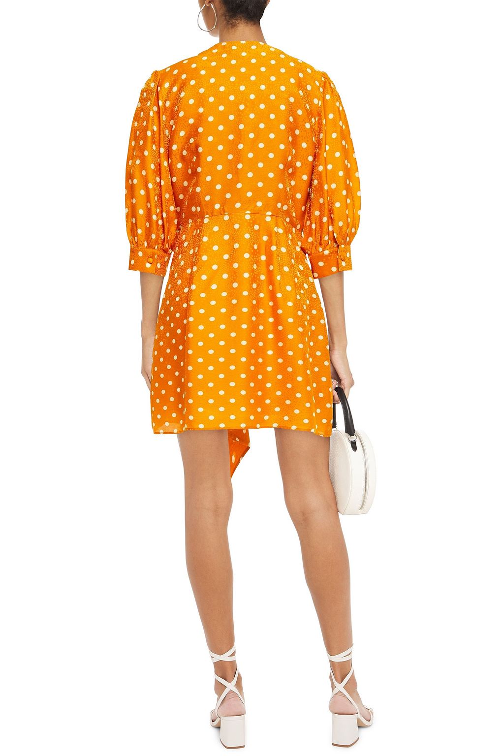 PAUL & JOE Gathered polka-dot satin-jacquard mini wrap dress