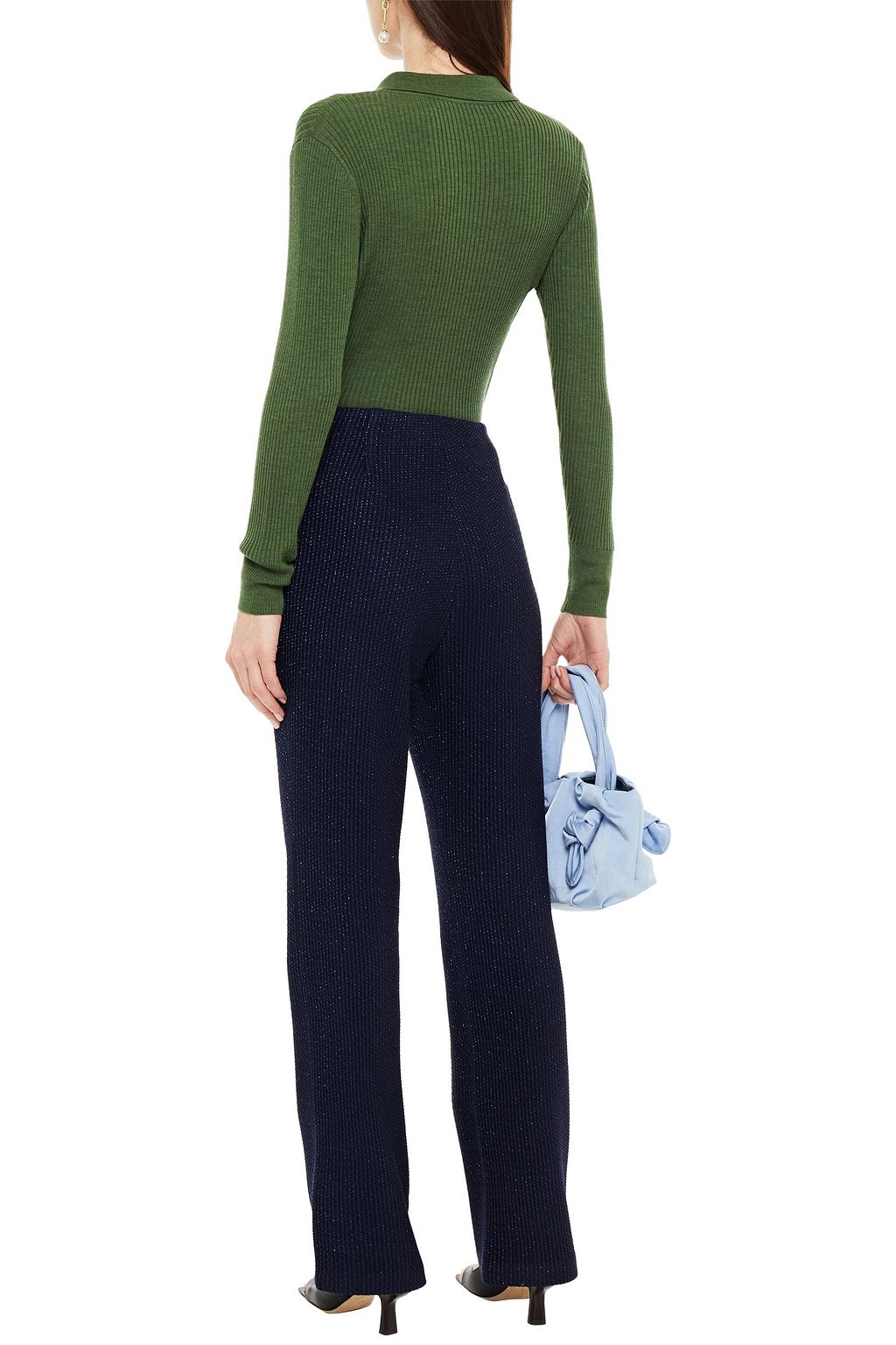 ST. JOHN Metallic knitted straight-leg pants