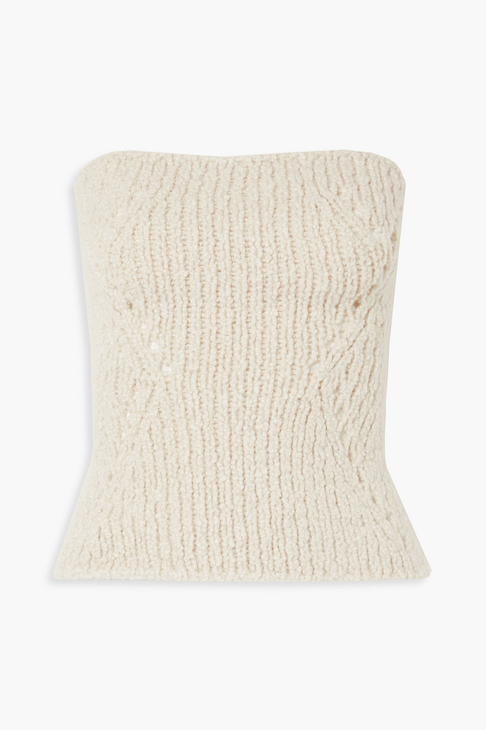 Khaite Charlie Strapless Ribbed Cashmere Top In Ivory